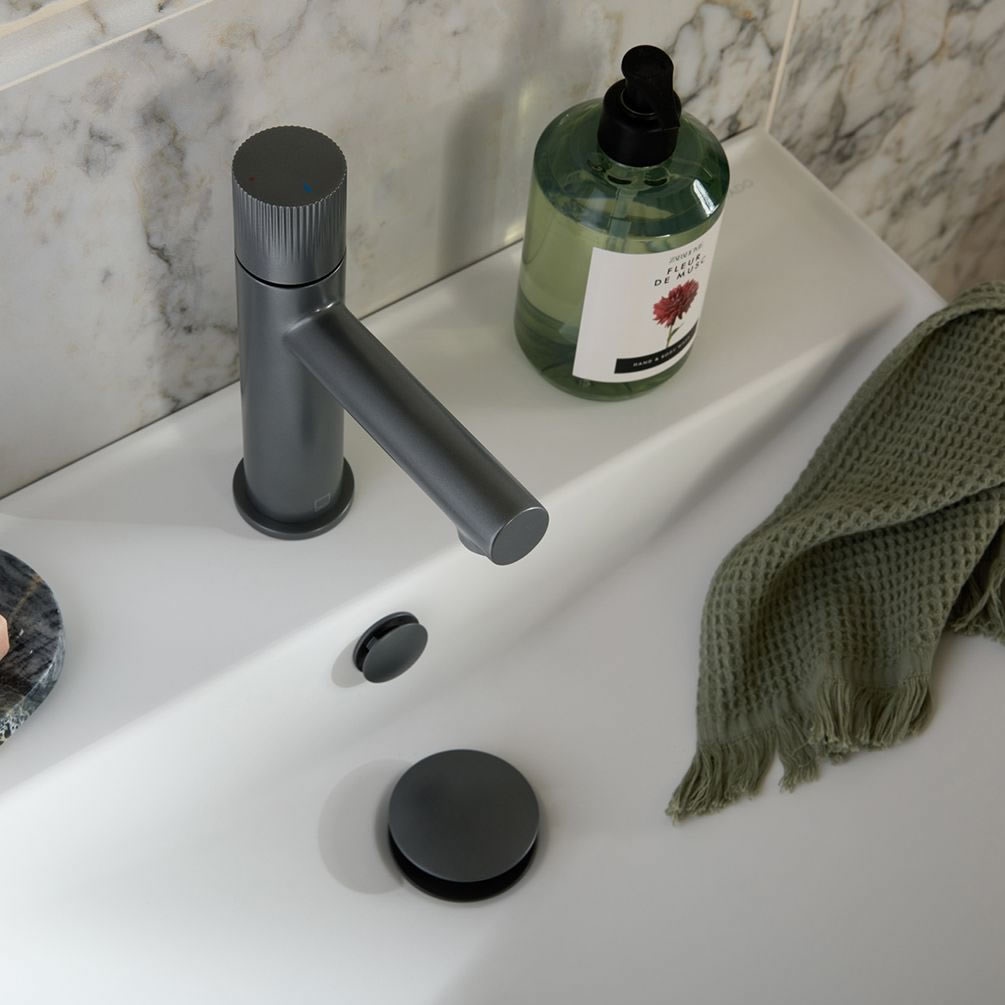 Vado Safari Leverless Fluted Pewter Mono Basin Mixer With Waste - Lifestyle Image 1